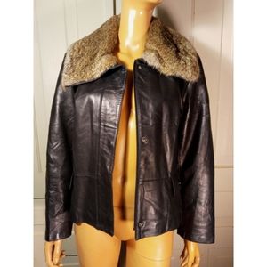 Real fur & leather coat bomber aviator moto jacket Kenneth Cole
